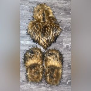 Fur Slippers with matching Purse ( Brown) Fits true to size